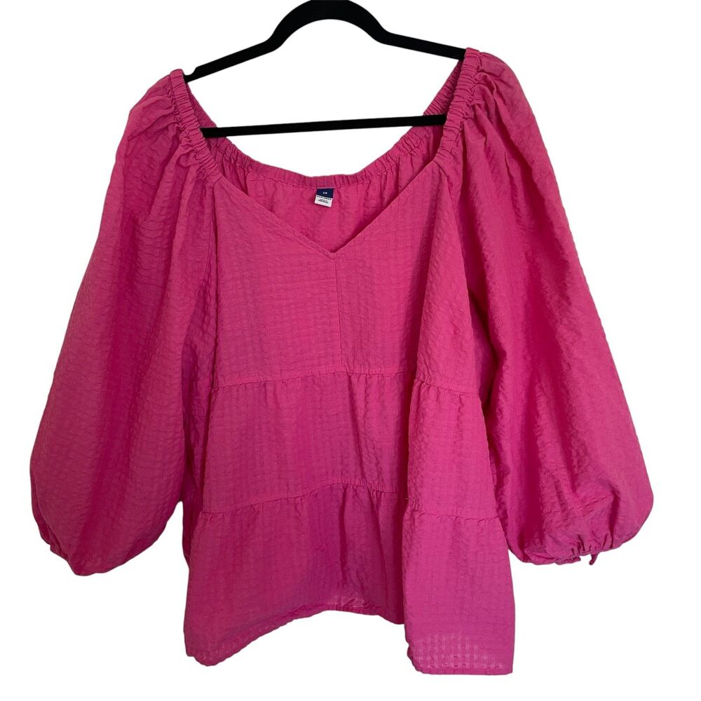 Old Navy Womens Tiered Top Sz 3X Puff Sleeve Boho Cottage Feminine Prairie